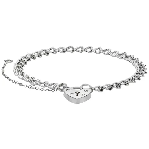 Silver Ladies' Charm Bracelet with Heart Padlock 8.6